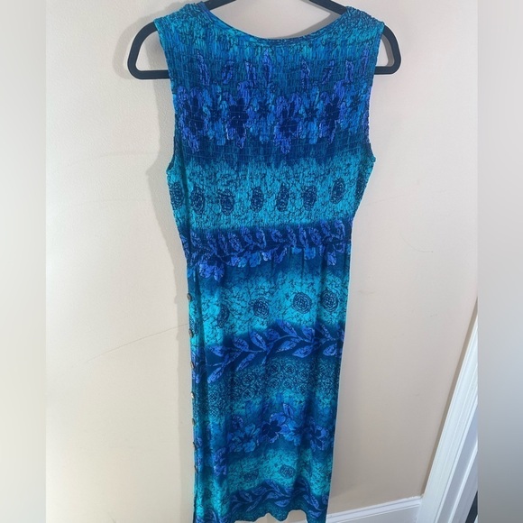 Vintage R & K Original 90s boho blue medallion floral dress wooden button 6P - Picture 2 of 6